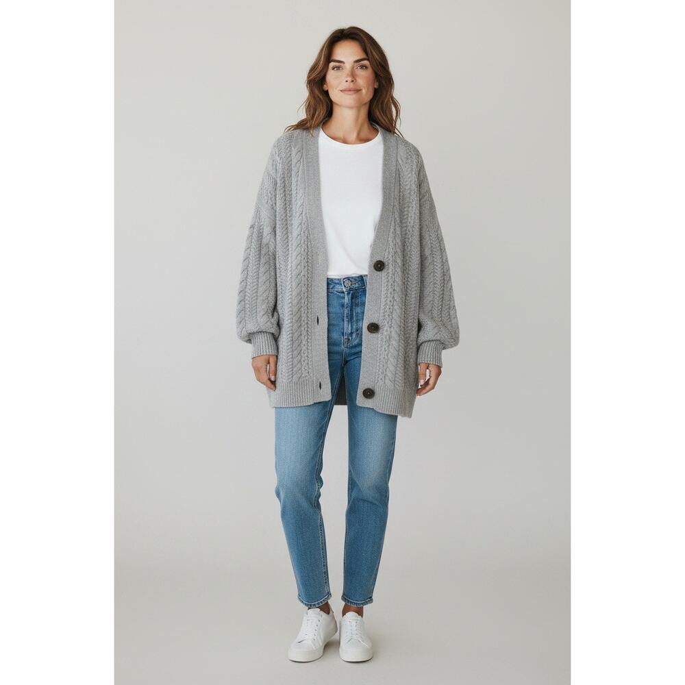 NAADAM Oversized Wool Cashmere Blend Cable Knit Cardigan Women’s Size M NWT